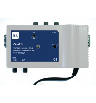 CA 422 L Central amplificadora 2 entradas: VHF (47-230 MHz) / UHF (470-790 MHz). G: 30dB (VHF) / 42dB (UHF). Nivel de salida (DI